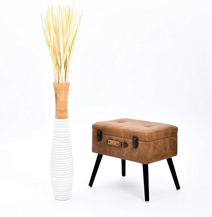 Leewadee Large Ecru Home Decor Floor Vase - Wooden 26 inch Tall Farmhouse Decor Flower Holder for Fake Plant and Pampas Grass