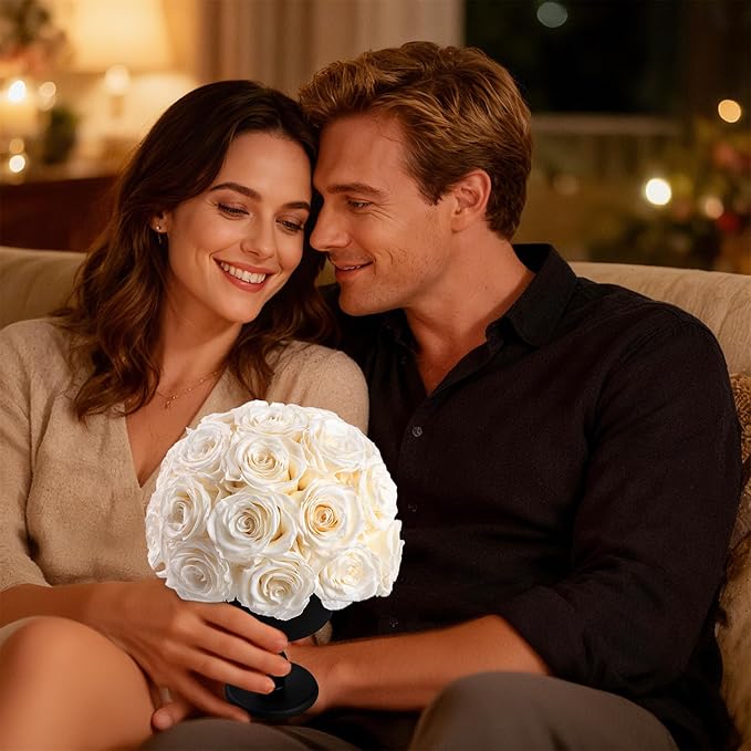 Eternal Rose Dome with Vintage Pedestal, 23 Forever Preserved Roses Arrangement for Home Decoration, Ideal Gift for Christmas,Valentine's Day, Mother's Day, Birthdays-White