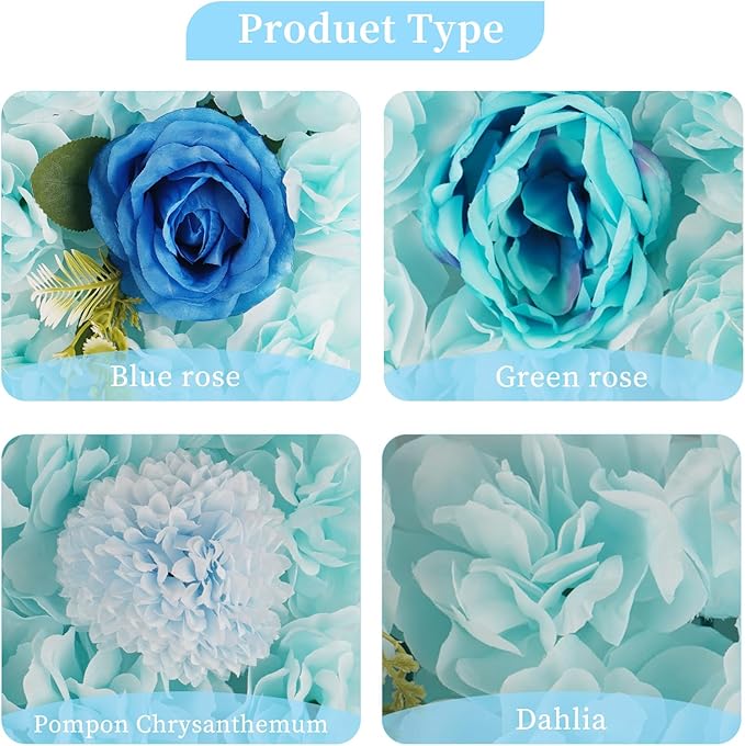 3D Flower Wall Backdrop - 6Pcs Artificial Flower Wall Panel 15 * 15inch Decoration Blue Roses Walls for Home Party Wedding Anniversary Birthday