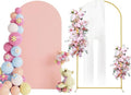Putros 7.2ft Metal Arch Stand with Cover Pale Pink Spandex Fitted Wedding Arch Cover and Round Top Chiara Backdrop Stand Set for Birthday Party Baby Shower Decoration