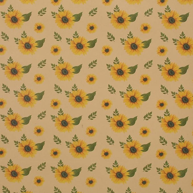 Aimyoo Sunflower Kraft Wrapping Paper Roll, All Occasion Floral Gift Wrap Paper for Wedding Bridal Shower Fall, 17 in x 10 ft