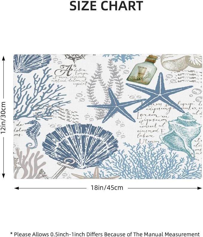 Nautical Placemats Set of 4,Summer Starfish Beach Theme Ocean Seashell,Blue Coastal Linen Fabric Table Mats for Home Kitchen Dining Party Decor 6 PCS