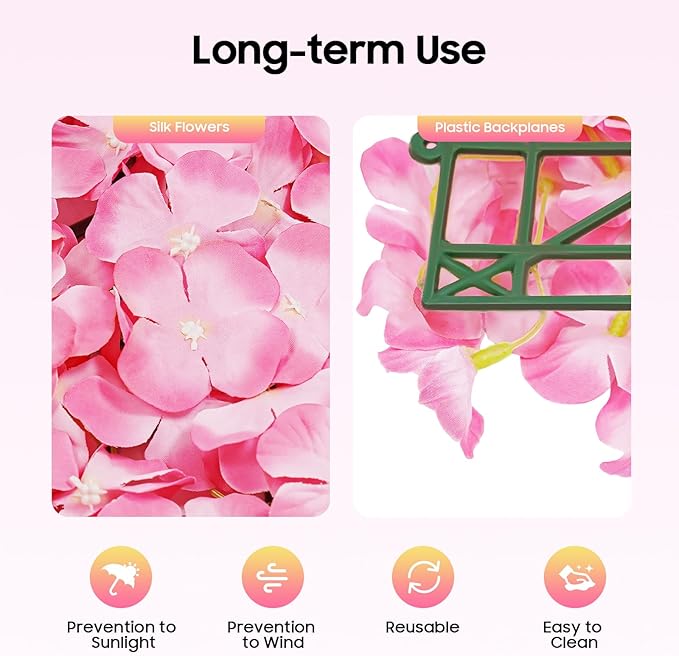 LOYALHEARTDY 20 PCS Flower Wall Panel 24"x16" Artificial Flowers Wall Decoration Decorative Hydrangea Flower Panels for Home Party Wedding Christmas Festival Photo Backgdrop Decor (20 PCS, Pink)