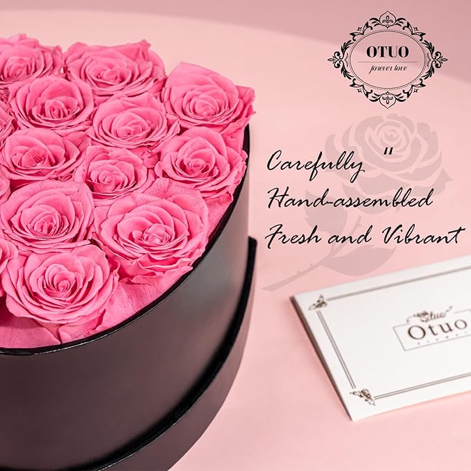 16 Preserved Roses in Heart-Shaped Box, Flowers for Delivery Prime Last up 2 Years, Real Forever Flowers for Wife, Girlfriend, Mother, Eternal Roses for Anniversary - Pink