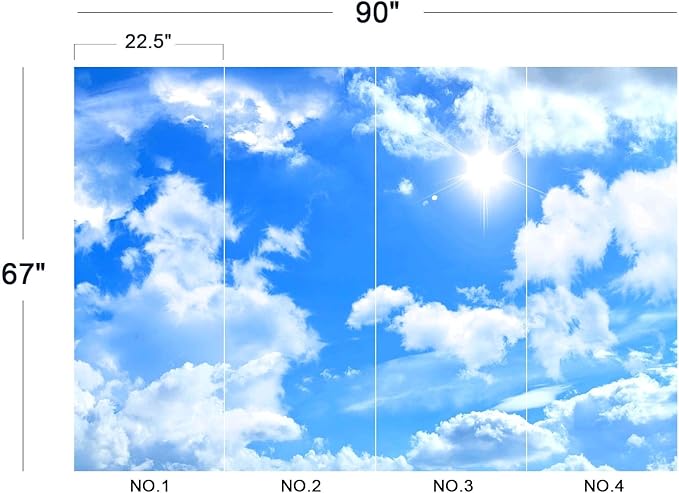 Eierme-Blue Sky Background with White Clouds Mural Wallpaper Peel and Stick 90" x 67"