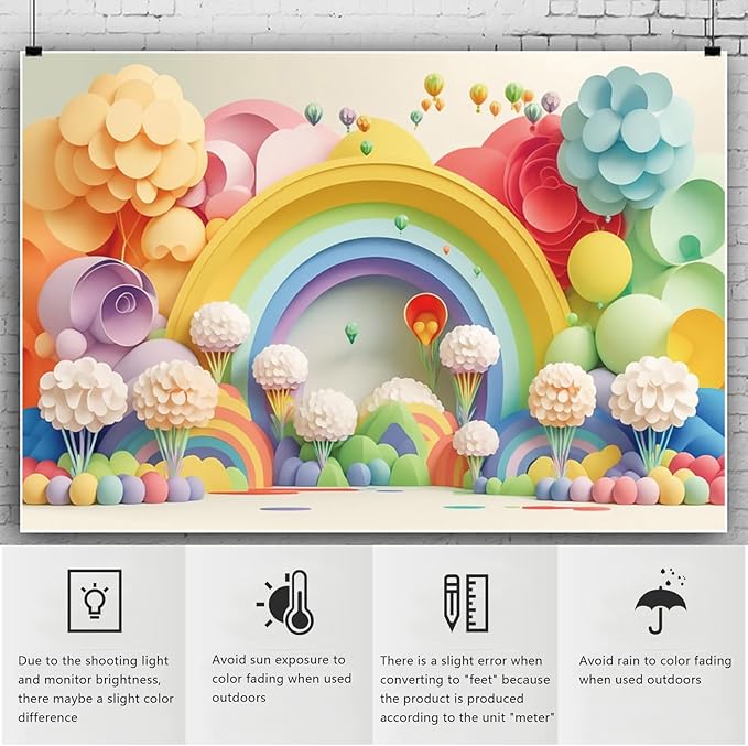 YongFoto Paper Flowers Backdrop 10x6.5ft Colorful Cut Paper Floral Blossom Rainbow Arch Hot Air Balloon Honeycomb Ball Photography Background Lovely Party Banner Home Decor Photo Studio Booth Props