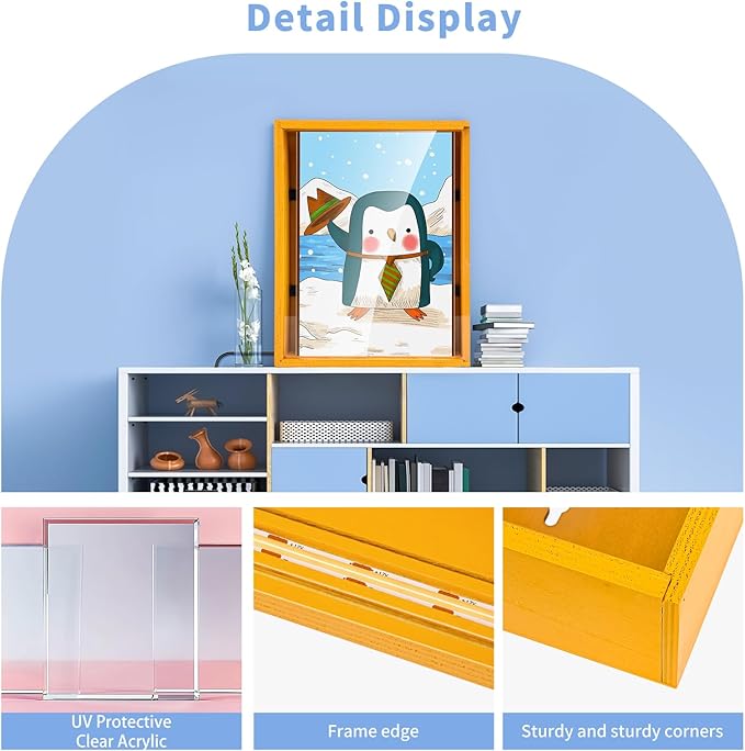 Shadow Box with LED Light Dried Flowers Collectible Shadow Frame Changeable Artwork Display & Storage Frame Wall-mounted & Tabletop (Blue)