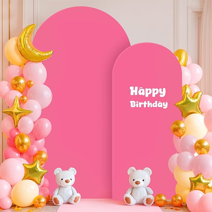 Hot Pink Arch Backdrop Covers - 7.2FT, 6FT Spandex Fitted Wedding Arch Stand Covers Round Top Chiara Stretchy Arch Backdrop Cover for Wedding Birthday Party Decoration
