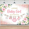 Sensfun Cute Clothes Baby Shower Backdrop A Sweet Baby Girl is On Her Way Banner Watercolor Pink Floral Sweet Little Girl Baby Shower Party Decorations Banner Supplies Photo Booth Props 8x6ft