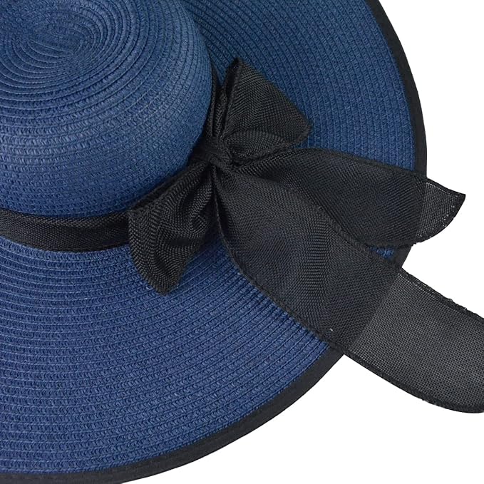 DRESHOW Beach Hats for Women Big Straw Wide Brim Summer Hat Floppy Foldable Roll up Cap Sun Hat UPF 50+