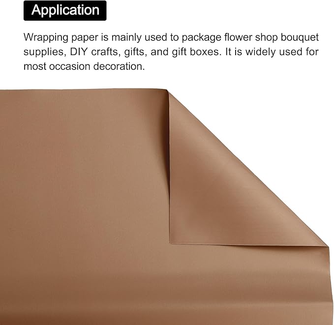 MECCANIXITY Pearlescent Film Flower Wrapping Paper 22.8x22.8 Inch Waterproof for DIY Crafts, Gift/Gift Box Packaging Caramel Color Pack of 20