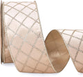 Ribbli Light Champagne Velvet Ribbon Wired with Glitter Diamond Grid 2-1/2 Inch Christmas Ribbon for Christmas Tree Decoration Big Bow Gift Wrapping Crafts Wreaths Garland Supplies - 10 Yards