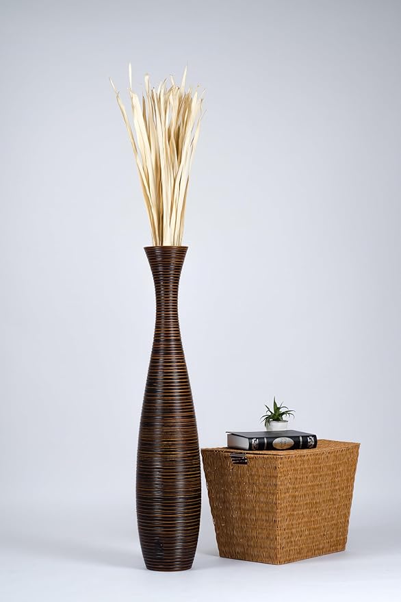 Leewadee Large Brown Home Decor Floor Vase - Wooden 41 inch Tall Farmhouse Decor Flower Holder for Fake Plant and Pampas Grass