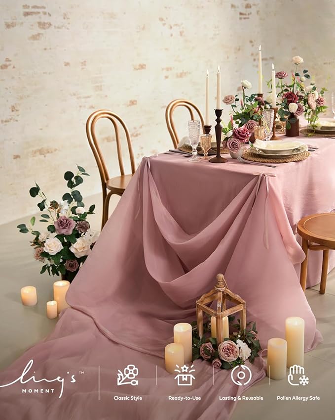 Ling's moment Pink Backdrop Curtains, 10Ft x 23Ft Blush Pink Long Sheer Wrinkle-Free Background Backdrop Curtain&Table Cloth for Birthday Party Wedding Baby Shower Photo Booth Decor