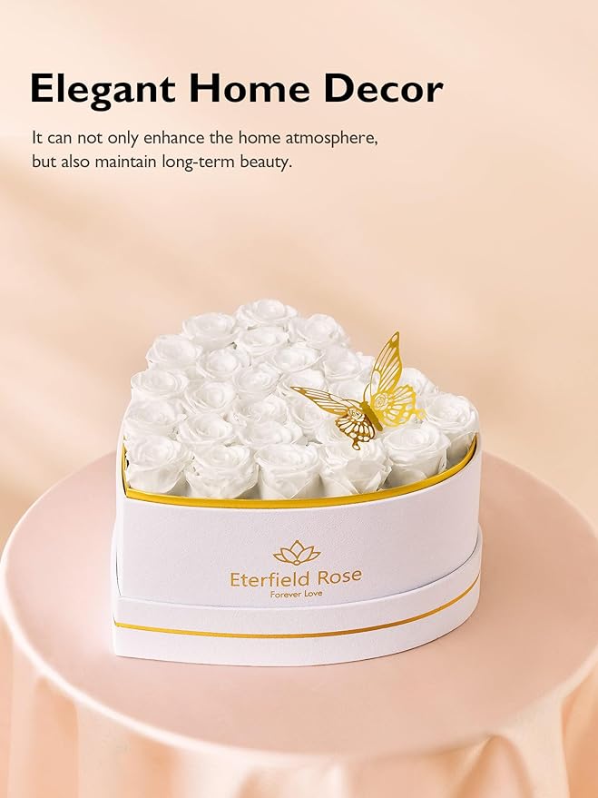 Eterfield Forever Flowers in Heart Shape Box, Preserved Roses That Last a Year Preserved Flowers Birthday Gifts for Her Mom Women Wife Anniversary Valentine's Day Mother's Day (27 Roses, White)