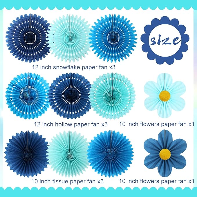 zilue Paper Fans Party Decorations Paper Flowers Decorations for Wall Classroom Floral Backdrop Baby Shower Birthday Party Flower Wall Decor Pack of 11 Blue