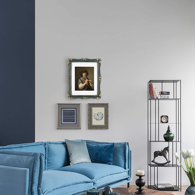 SIMON'S SHOP 11x14 Picture Frame Matted to 8x10 Photo Artwork Print, Vintage Picture Frames for Gallery Wall and Tabletop Display, Antique Style Dark Blue Poster Frame