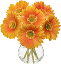 Briful Gerbera Daisy Artificial Flowers, Fake Flowers in Glass Vase with Faux Water,Real Touch Silk Flowers with Stem for Home Bookshelf Tabletop Bathroom Decorations,Orange