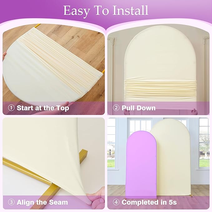 Ivory Purple Arch Backdrop Cover Set of 2-7.2ft 6ft Dual Color Wedding Arch Cover-Wrinkle Free Stretchy Spandex Cream Lavender Fitted Chiara Arch Stand Cover for Birthday Party Photo Photography