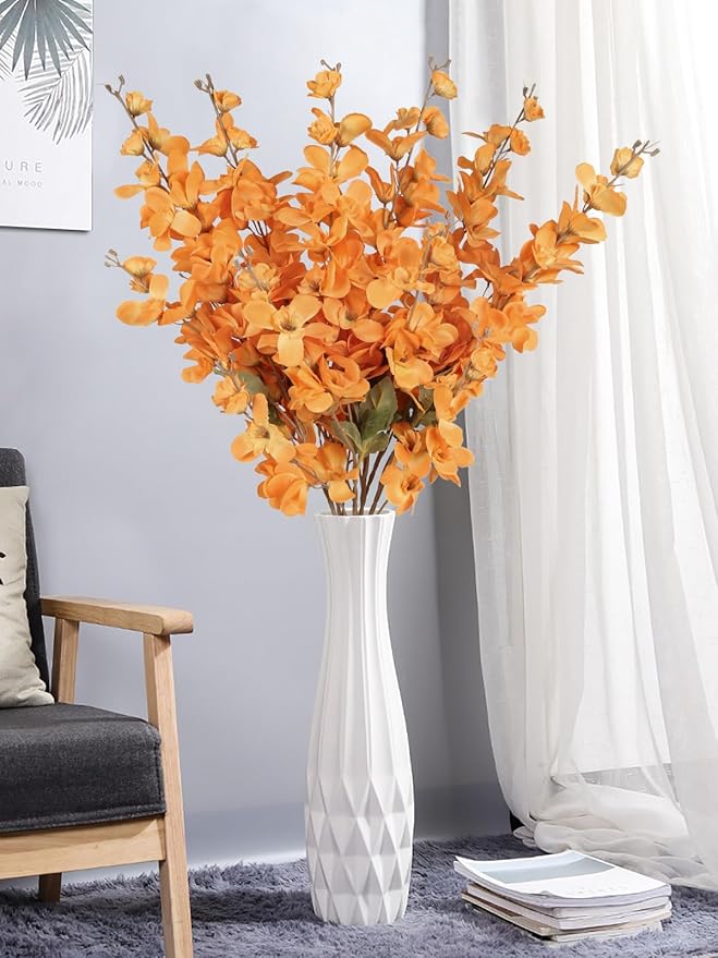 6PCS Silk Delphinium Artificial Flower Lifelike Silk Larkspur Flowers Plant 35.43" Long Stem Blossoms Fake Flowers for Tall Vase Floral Arrangements Home Table Wedding Decor(Orange)