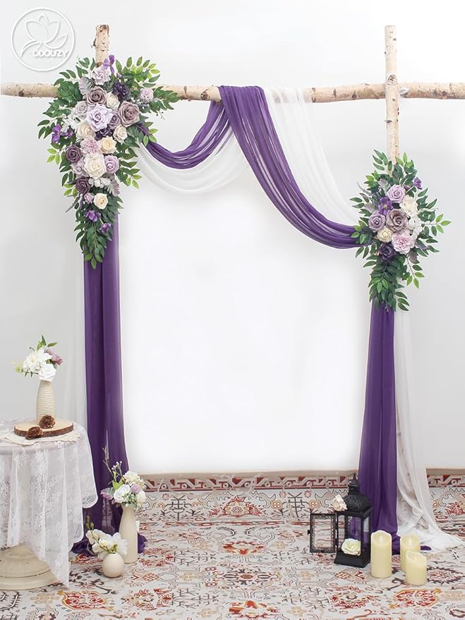 Wedding Arch, Artificial Flowers, Wedding Decor with Drapes (Set of 4)，Be Suited to Banquet, Party, Wedding Decor Ceremony and Background Decoration (Purple)