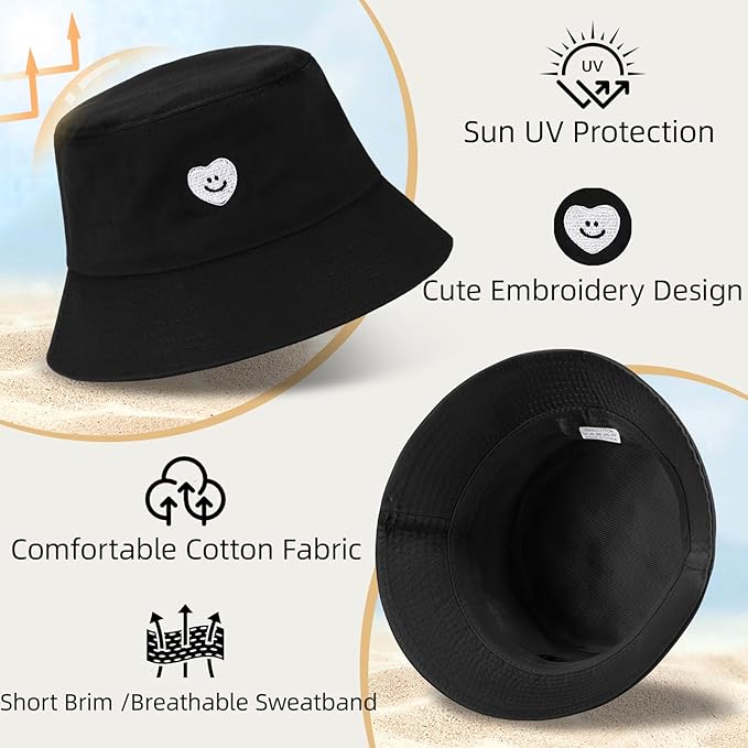 Fashion Embroidered Bucket Hat Cotton Summer Beach Sun Hat for Women Men Teen
