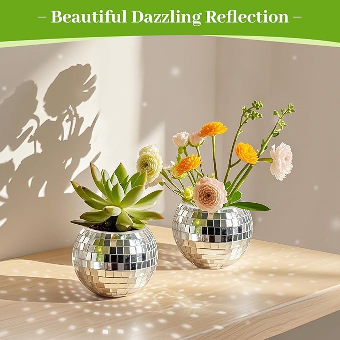 Luditek 6 Pcs Disco Ball Vase, Mirror Disco Ball Decor for Wedding Table Centerpieces, Glass Planter Party Decorations for Christmas Home Birthday Flowers Plant Lover Unique Gifts