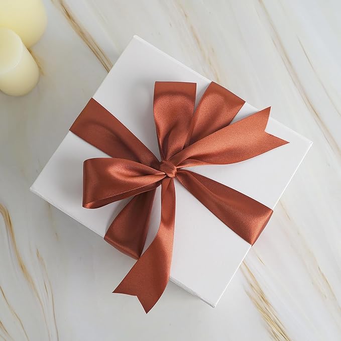 MEEDEE Rust Satin Ribbon 1-1/2 inch Rust Ribbon Double Faced Satin Ribbon by 50 Yards Rust Red Ribbon for Thanksgiving, Fall Decorating, Wreaths Bow, Crafts, Satin Weddings, Flower Bouquet