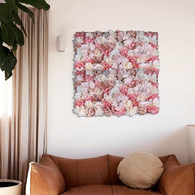 6pcs Flower Wall Panel Set, Artificial Wall Flower Backdrop,Artificial Flower Wall Mat Silk Rose Flower Panels,Hydrangea Rose Floral Panel for Party Wedding (6PCS Rose Hydrangea)