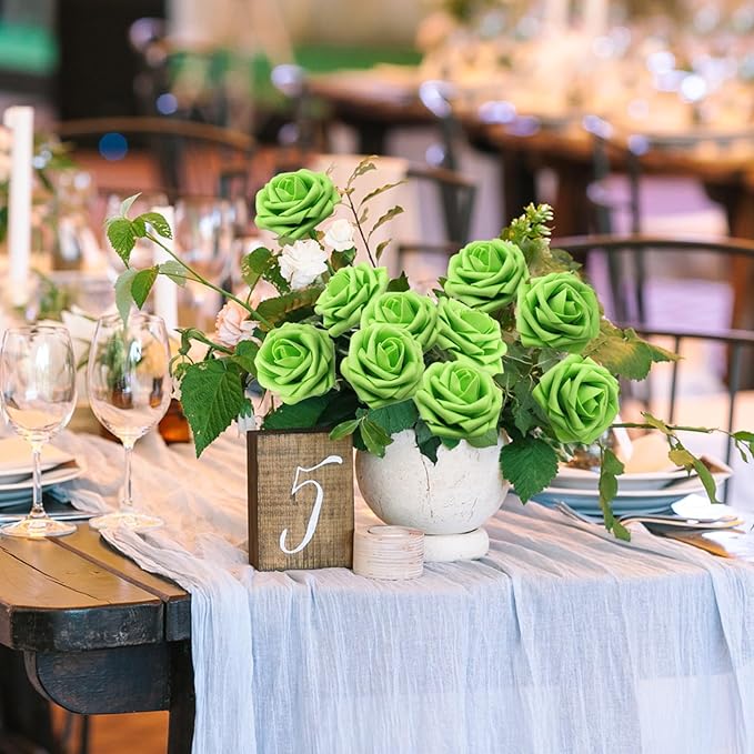 JOYLEX Green Artificial Flowers Realistic Roses, Real Looking Fake Roses with Stem for DIY Wedding Bouquets Centerpieces Bridal Shower Party Home Romantic Decorations (Green, 100pcs)