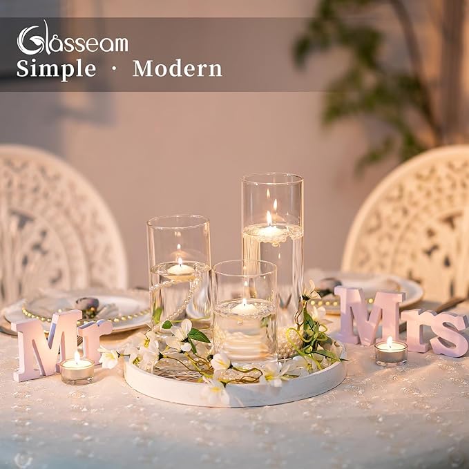 Glasseam Clear Glass Cylinder Vase, 6pcs Glass Vases for Centerpieces, Modern Floating Candle Vases for Flowers, Hurricane Vase Decor Candle Holder for Pillar Candles Wedding Deco (5.5"/7.5"/9.5")