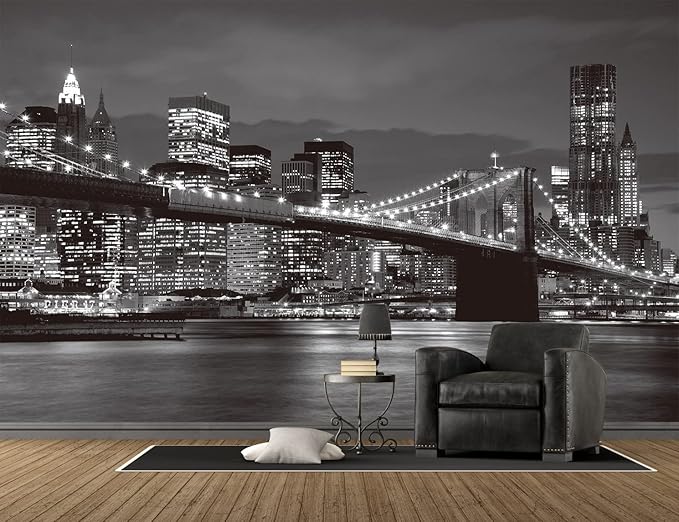 Brooklyn Bridge and New York City Wall Murals Large Photo Wallpaper Murals for Wall Living Room Bedroom Dining Room（Not Peel and Stick）
