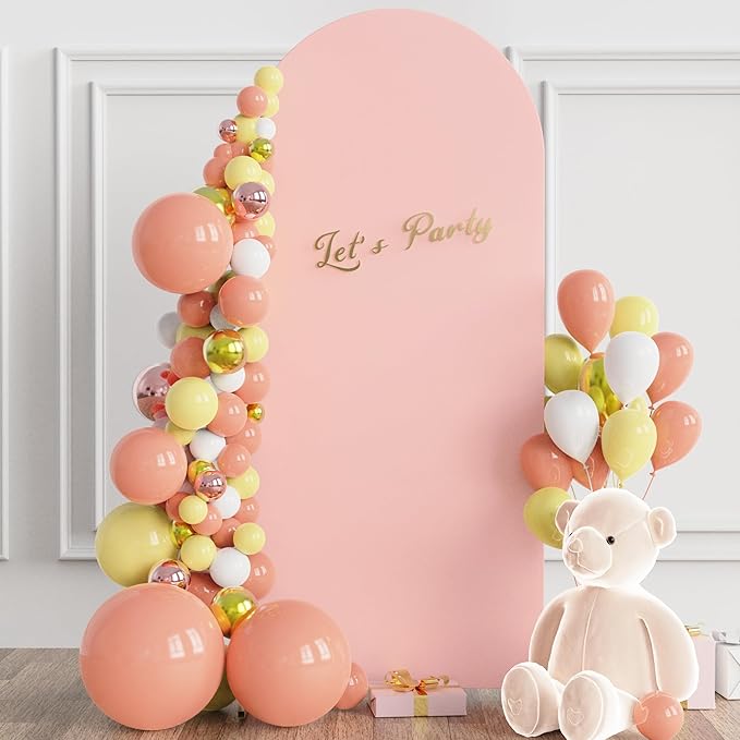 Wokceer 5FT Wedding Arch Cover Spandex Fitted Wedding Arch Stand Covers Round Top Chiara Arch Backdrop Cover for Birthday Party Ceremony Banquet Decoration Pale Pink