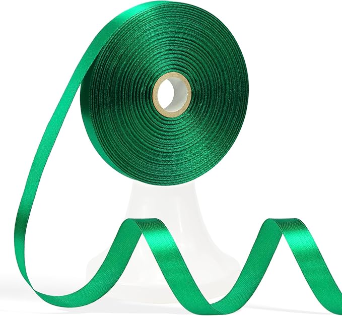 60 Yards Green Ribbon 1/2 Inch, Solid Green Satin Ribbon for Gift Wrapping, Crafts, Flower Bouquet, Wedding, Baby Shower, Festival, Christmas, Halloween