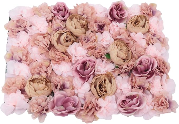 Gdrasuya10 6pcs Realistic Flower Wall Background Artificial Flowers Wall Backdrop Panel 3D Silk Rose Fake Flower Wall Panel Banquet Wedding Party Decor, Photography Background 60 x 40 cm