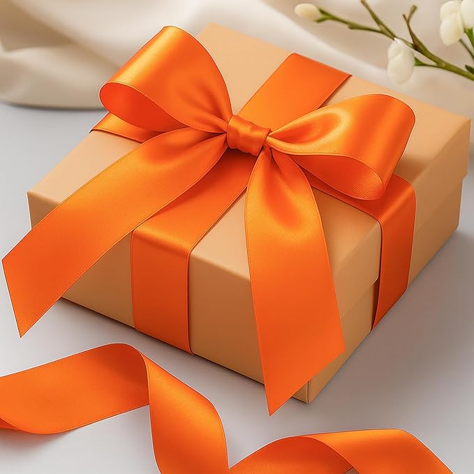Fullive 1 1/2 Inch Fall Ribbon, 30 Yards Orange Ribbons for Gift Wrapping, Polyester Solid Satin Ribbon for Flower Bouquet for Birthday Thanksgiving Halloween Decorations DIY Bows Floral Arrangements