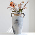Ceramic Flower Vase with 2 Handles,9.8 inch Large Farmhouse Rustic Terracotta Vases for Decor，Gray