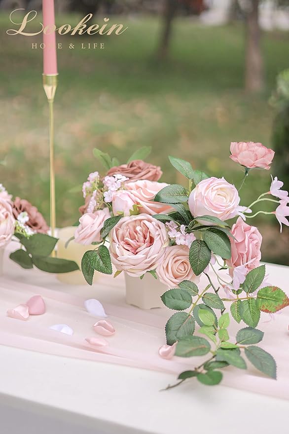 Lookein Artificial Flowers for DIY Wedding Decoration Bridal Bouquet Table Centerpieces Flower Garland Wreaths Aisle Arch Flower Decoration, Belle Blush