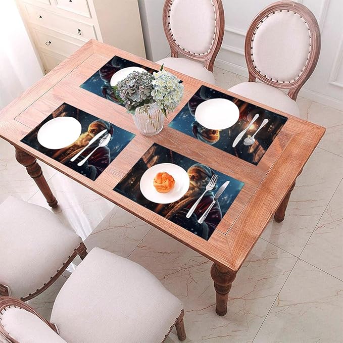 PVC Placemats Set of 4 Wipeable Table Mats Washable Heat Resistant Non Slip Vinyl Dining Table Mat for Kitchen Indoor Outdoor Patio Farmhouse Place Mats Vintage Christmas Santa Claus Decorative