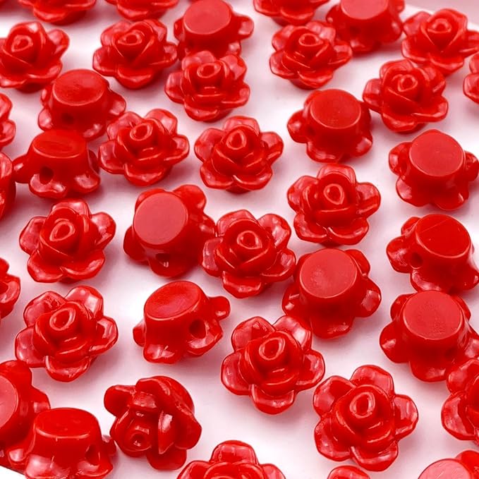200pcs Acrylic Rose Flower Beads Candy Color Flat Back Spacer Beads Loose Pastel Colorful Decor for DIY Crafts Jewelry Making Bracelet Necklace Earrings(Red)