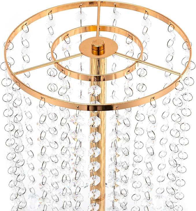 Crystal Chain Flower Vases, 10 Pcs Acrylic Vase Stands with Hand Strung Beads Top Flower Plate Enlarged Trumpet-Shaped Base and Easy Assemble Tabletop Wedding Crystal Flower Stands for Home Decoration