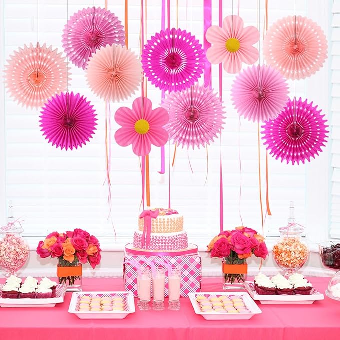 zilue Paper Fans Party Decorations Paper Flowers Decorations for Wall Classroom Floral Backdrop Baby Shower Birthday Party Flower Wall Decor Pack of 11 Pink