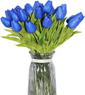 Artificial Flowers 10 Heads Mini Real Touch Artificial Tulip for Home Wedding Party Centerpiece Decoration (Sapphire Blue)