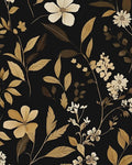 Black Floral Wallpaper Peel and Stick Gold Leaf Contact Paper 17.4" x 118" Boho Wallpaper Waterproof Self Adhesive Wall Covering for Bedroom Countertop Desk Cabinets Decor