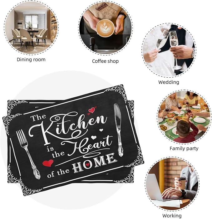 Fork Spoon Kitchen Table Placemats Set of 6 Retro Country Cooking Theme Place Mats for Home Party Indoor Holiday Rustic Washable Heat Resistant Table Mats 12 x 18 Inch