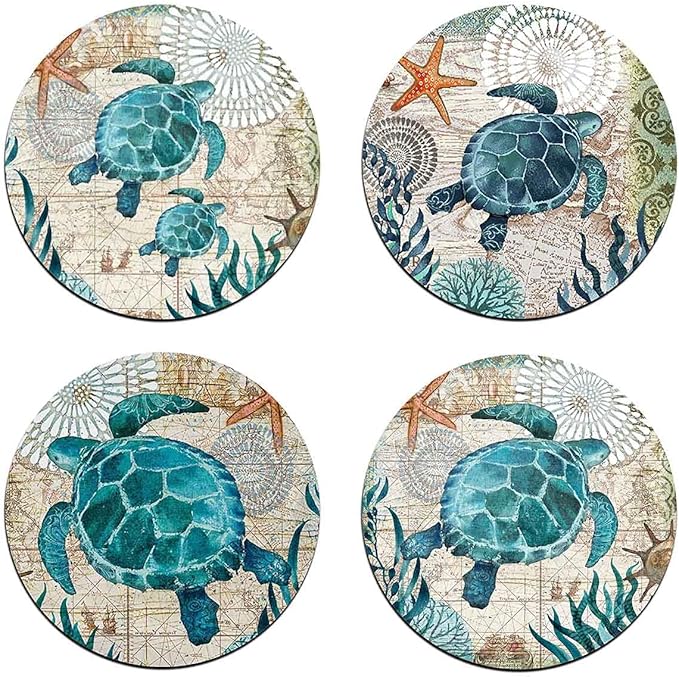 Marine Life Round Coaster Set - Made of Recycled Rubber - Set of 4
