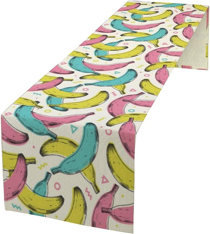 Banana Fruit Table Runner, Kitchen Dining Table Decor, Watercolor Tropical Fruit Palm Leaves Table Runners for Indoor Outdoor Home Farmhouse Holiday Wedding Birthday Party Decoration, 13 x60 in