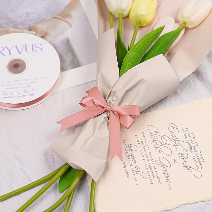 Rose Gold Satin Ribbon, Double Faced 5/8 Inch X 50 Yards Rose Gold Ribbon, Premium Satin Ribbon for Gift Wrapping, Crafts, Hair Bow Making, Sewing, Flower Bouquet, Wedding Party Decor