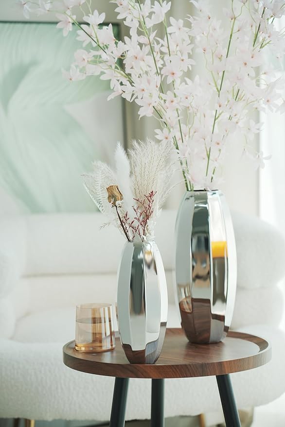 YcQuixoti Large Silver Prismatic Mirror 18/8 Stainless Steel Metal Vase 12.09 inches Tall. Ideal for Dried Flower Arrangements Decor Gift for Spa Wedding Home or Votive Candle Candle Gardens