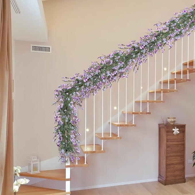 Artgar Flower Garland 6Ft Spring/Summer Garlands Floral Garland for Mantle All Year Round Paper Garlands Decor for Indoor Outdoor Home Wedding Arch Porch Stair Backdrop Year Round Decor (Light Purple)